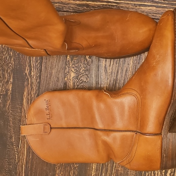 L.L. Bean Vibtage Brown Leather Cowboy Boots 9 Mens Pristine! - Picture 1 of 7